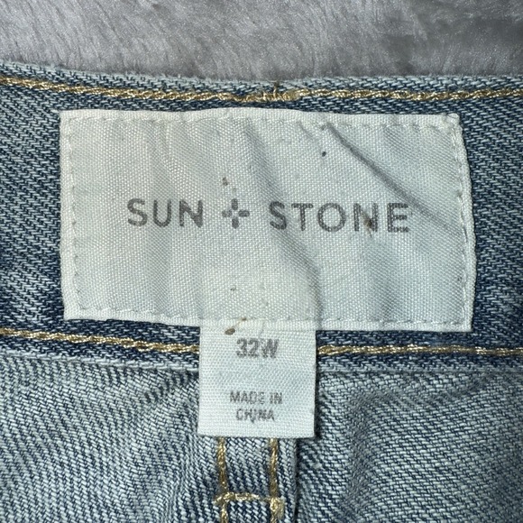 Sun Stone Jeans Womens 32 Light Blue Straight Leg Brown Patch Design Side Panel - Picture 12 of 14